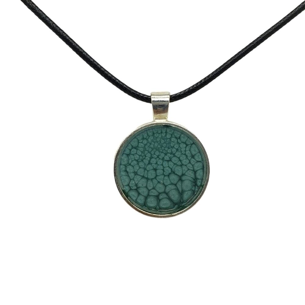 Aqua Blue Poured Paint Charm Necklace